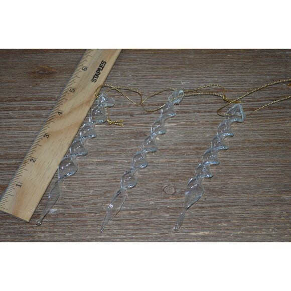 Christmas Ornaments Clear Glass Icicles Twisted Spiral Set of 6 Hanging - Picture 4 of 7